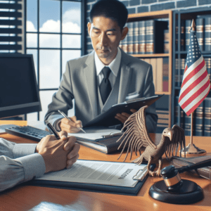 Immigration Lawyer Assisting Client with Legal Documents